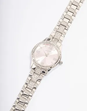 Silver Diamante Bezel & Roman Numeral Watch