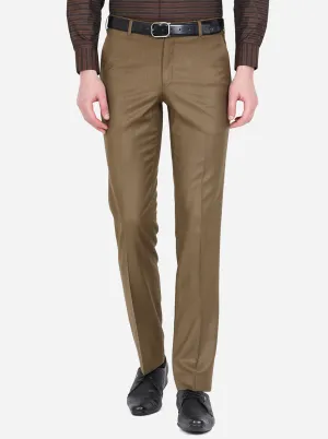 Camel Brown Solid Slim Fit Formal Trouser | Metal