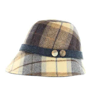 Clodagh Hat - Pastel Yellow & Navy Plaid