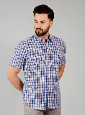 Dark Blue Checked Slim Fit Casual Shirt | Greenfibre