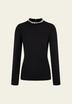 Embellished Stand-collar Jersey top