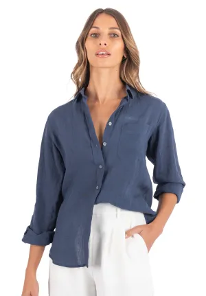 Iris Washed Blue Classic Fit Linen Shirt