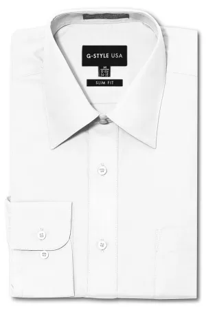 Men's Slim Fit Solid Color Dress Shirt (White)