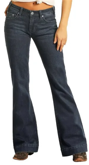 Rock & Roll Denim Ladies Mid Rise Extra Stretch Trousers- Dark Wash