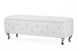 Seine White Leather Contemporary Storage Ottoman Bench