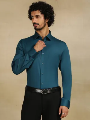 Teal Blue Solid Slim Fit Formal Shirt | JadeBlue