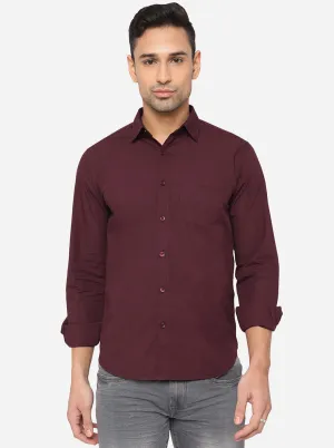 Wine Solid Slim Fit Semi Casual Shirt | Greenfibre